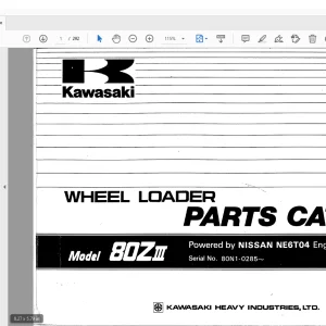Kawasaki 80ZIII Wheel Loader(NISSAN NE6T04 Engine)Parts Manual - PDF