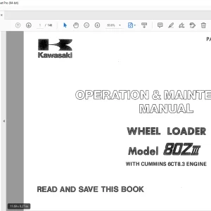 Kawasaki 80ZIII Wheel Loader Cummins 6CT8.3 Engine Operation & Maintenance Manual