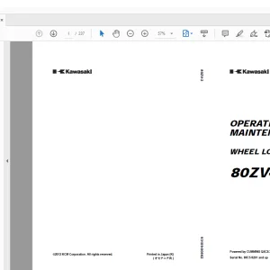 Kawasaki 80ZV-2 WHEEL LOADER OPERATION & MAINTENANCE MANUAL 93109-00562 - PDF DOWNLOAD