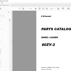Kawasaki 80ZV-2 WHEEL LOADER PARTS CATALOG MANUAL 93309-00294 -  PDF DOWNLOAD