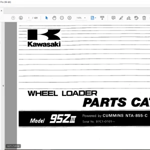 Kawasaki 95ZIII Wheel Loader Cummins NTA-855-C Parts Manual - PDF