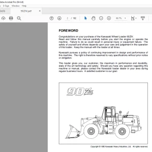 Kawasaki 90ZIV Wheel Loader Operator Manual - PDF DOWNLOAD