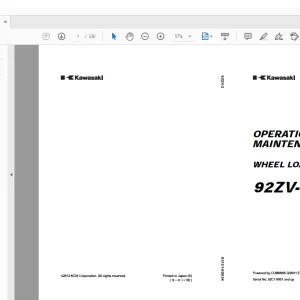 Kawasaki 92ZV-2 WHEEL LOADER OPERATION & MAINTENANCE MANUAL 93121-00034 PDF