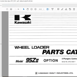 Kawasaki 95ZIII Option Wheel Loader 3-Plungers Control Valve Spec Parts Manual PDF