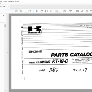 Kawasaki Cummins KT-19-C Engine For 115ZIII 115ZIV 115ZIV-2 Authent 115ZA 115ZA-2 Parts Manual PDF