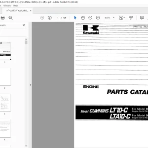 Kawasaki Cummins LT10-C LTA10-C Engine For 85ZIV 90ZIV Parts Manual PDF