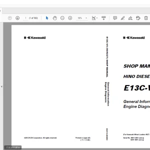 Kawasaki E13C-VV HINO DIESEL ENGINE For Wheel Loaders 90Z7 and 92Z7 Shop Manual PDF