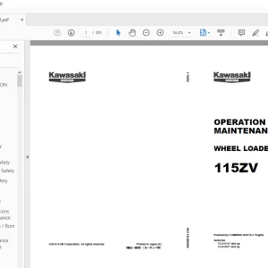 Kawasaki KCM 115ZV WHEEL LOADER OPERATION & MAINTENANCE MANUAL 93116-00256