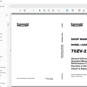 Kawasaki KCM 70ZV-2 WHEEL LOADER SHOP MANUAL 93208-00502 PDF