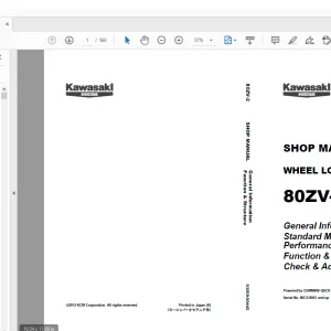 Kawasaki Kcm 80ZV-2 WHEEL LOADER SHOP MANUAL 93209-00442 - PDF DOWNLOAD