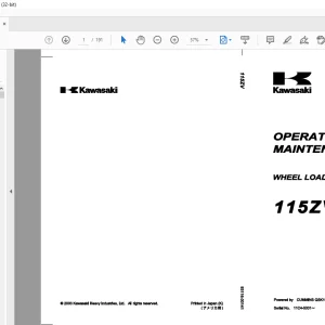Kawasaki WHEEL LOADER 115ZV OPERATION & MAINTENANCE MANUAL 93116-00141 PDF