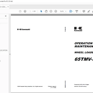 Kawasaki WHEEL LOADER 65TMV-2 OPERATION & MAINTENANCE MANUAL 93107-00442 PDF