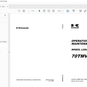 Kawasaki WHEEL LOADER 70TMV-2 OPERATION & MAINTENANCE MANUAL 93108-00480 PDF