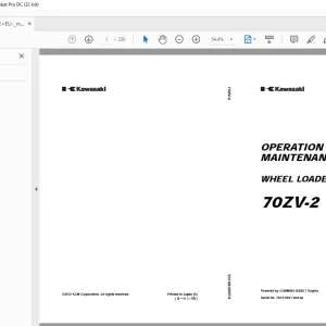 Kawasaki WHEEL LOADER 70ZV-2 OPERATION & MAINTENANCE MANUAL 93108-00574 PDF