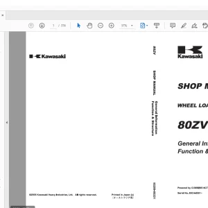 Kawasaki WHEEL LOADER 80ZV Shop MANUAL 93209-00231 - PDF DOWNLOAD