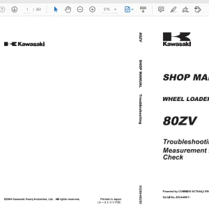 Kawasaki WHEEL LOADER 80ZV Shop MANUAL 93209-00250 - PDF