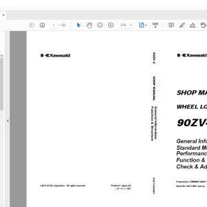 Kawasaki WHEEL LOADER 90ZV-2 SHOP MANUAL 93213-00461 -  PDF DOWNLOAD