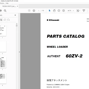 Kawasaki WHEEL LOADER AUTHENT 60ZV-2 Parts Manual 93306-00270  - PDF DOWNLOAD
