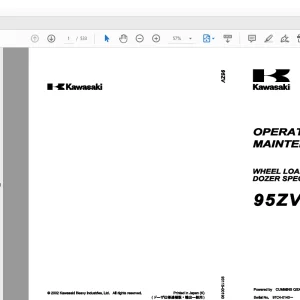 Kawasaki WHEEL LOADER DOZER SPEC 95ZV OPERATION & MAINTENANCE MANUAL  93115-00190 PDF