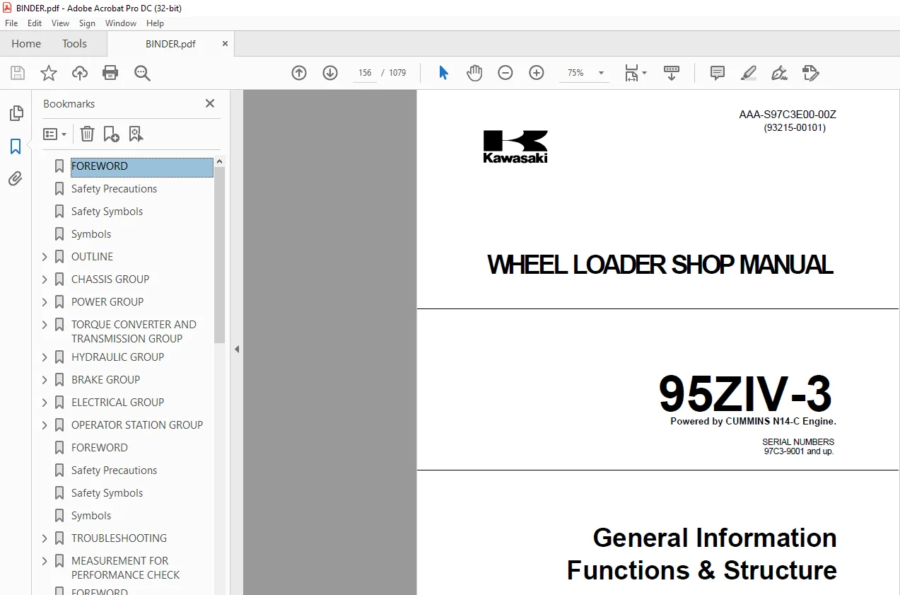 Kawasaki Wheel Loader 95ZIV-3 Operation Maintenance Shop Parts Manual - PDF DOWNLOAD - Image 2