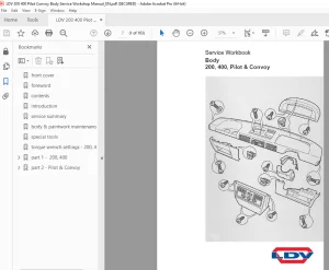 LDV Truck 200 400 Pilot & Convoy Body Service Workbook Manual PDF