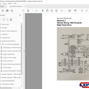 LDV Truck Electrics 1 Vehicle Wiring 1994 Service Workbook Manual PDF