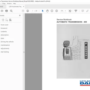 LEYLAND DAF Automatic Transmission 400 Service Workbook Manual PDF