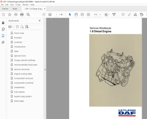 LEYLAND DAF Truck 1.8 Diesel Engine Service Workbook Manual PDF