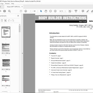Mack Truck Body Builder Engine MP7 MP8 & MP10 PI CHU AN CXU GR GU TD LR TE MRU Instruction Manual PDF