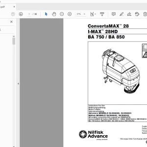 Nilfisk Advance ConvertaMAX 28 I-MAX 28HD BA 750 / BA 850 Instructions For Use Manual 56041464 - PDF