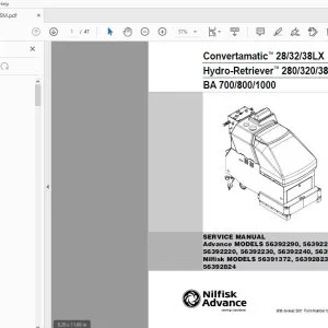 Nilfisk Advance Convertamatic 28/32/38LX Hydro-Retriever 280/320/380HD BA 700/800/1000 Service Manual 56043025 - PDF DOWNLOAD