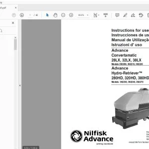 Nilfisk Advance Convertamatic 28LX, 32LX, 38LX Hydro-Retriever 280HD, 320HD, 380HD Instructions for use Manual - PDF
