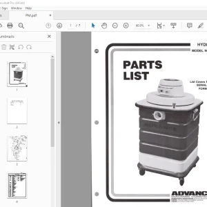 Nilfisk-Advance HYDRO-VAC J1200 Parts Manual - PDF DOWNLOAD