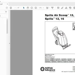 Nilfisk Advance Sprite Air Scoop 12, 16 Sprite 12, 16 Instructions For Use Manual - PDF