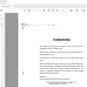 TOYOTA Forklift 7FBMF16-50 Repair Manual (CE326-1) - PDF DOWNLOAD