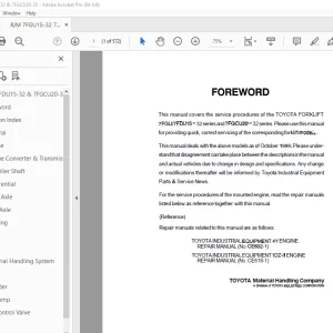 TOYOTA Forklift 7FGU15-32 7FDU15-32 & 7FGCU20-32 Repair Manual PDF
