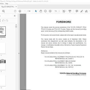TOYOTA Forklift 7FGU35-80 7FDU35-80 & 7FGCU35-32 Repair Manual PDF