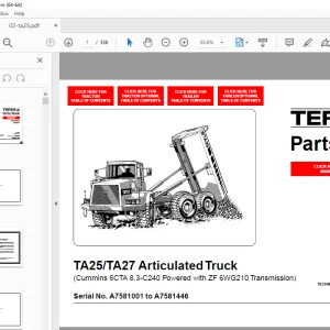 Terex TA25 TA27 Articulated Truck (Cummins 6CTA 8.3-C240 Powered with ZF 6WG210 Transmission) Parts Manual PDF