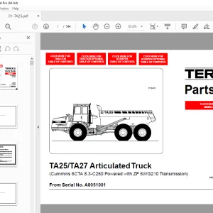 Terex TA25 TA27 Truck (Cummins 6CTA 8.3-C260 Powered with ZF 6WG210 ) Parts Manual PDF