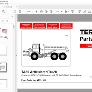 Terex TA30 Articulated Truck (Cummins MTA11-C300 Powered with ZF 6WG-260-II Transmission) Parts Manual PDF