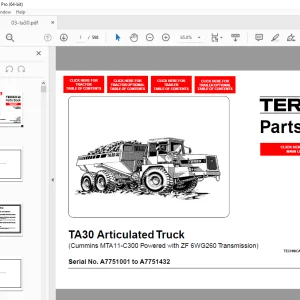 Terex TA30 Articulated Truck (Cummins MTA11-C300 Powered with ZF 6WG260 Transmission) Parts Manual PDF