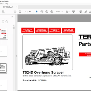 Terex TS24D Overhung Scraper (Detroit Diesel Series 60 Engine Allison M5600AR Transmission) Parts Manual PDF