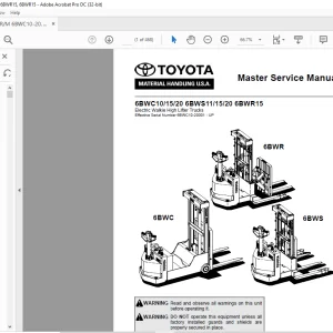 Toyota 6BWC10/15/20 6BWS11/15/20 6BWR15 Electric Walkie Lift Truck Service Manual PDF