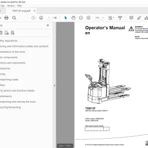 Toyota Forklift 7SM12F Operator's Manual SN 936513 PDF