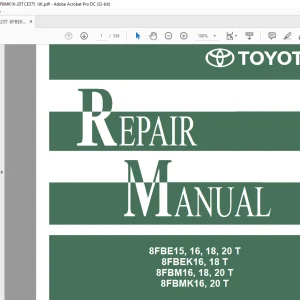 Toyota Forklift 8FBE15-20T 8FBEK16-18T 8FBM16-20T 8FBMK16-20T Repair Manual PDF