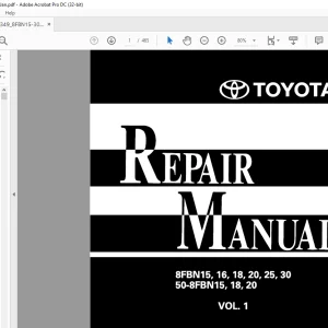 Toyota Forklift 8FBN15-30 50-8FBN15 50-8FBN18 50-8FBN20 Repair Manual Vol 1 PDF