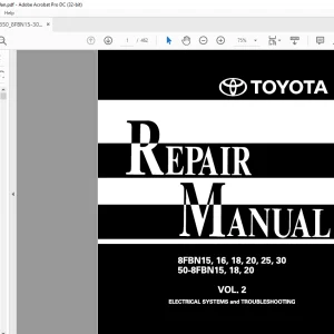 Toyota Forklift 8FBN15-30 50-8FBN15 50-8FBN18 50-8FBN20 Repair Manual Vol 2 PDF