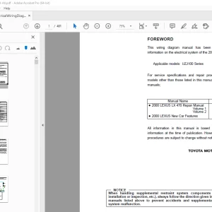 Toyota LEXUS 2000 LX 470 Electrical Wiring Diagram Manual PDF