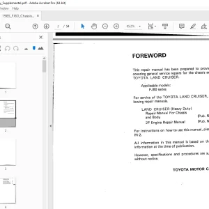 Toyota Land Cruiser FJ60 1985 Chassis & Body (Supplement) Repair Manual PDF