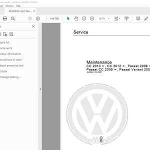 Volkswagen CC 2010 & 2012 Passat 2006 Passat CC 2009 & Passat Variant 2006 Maintenance Manual PDF